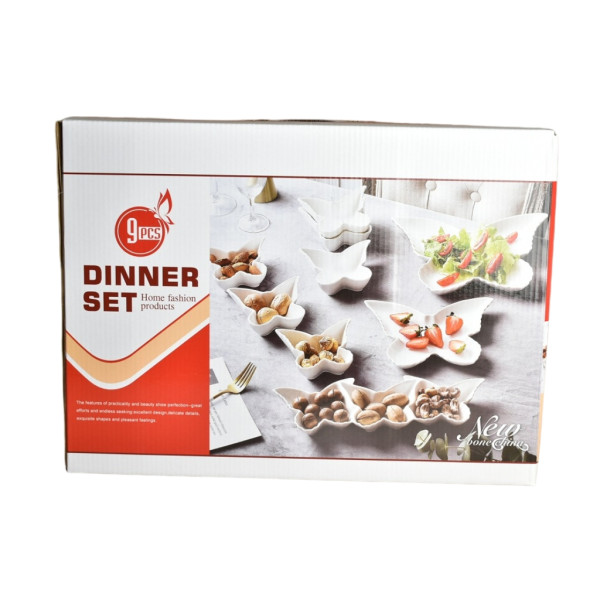 Елегантен комплект за сервиране от висококачествен порцелан, дизайн "Пеперуда" - 9 части