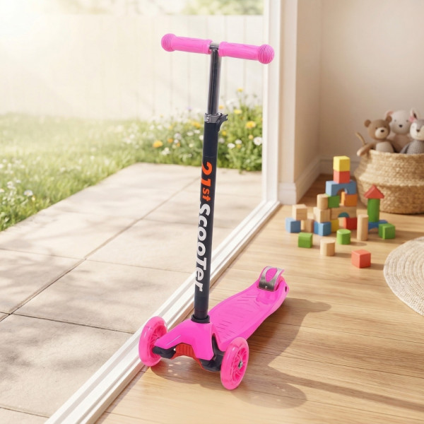 Детска сгъваема тротинетка 21st Scooter със светещи силиконови колела, розова 1