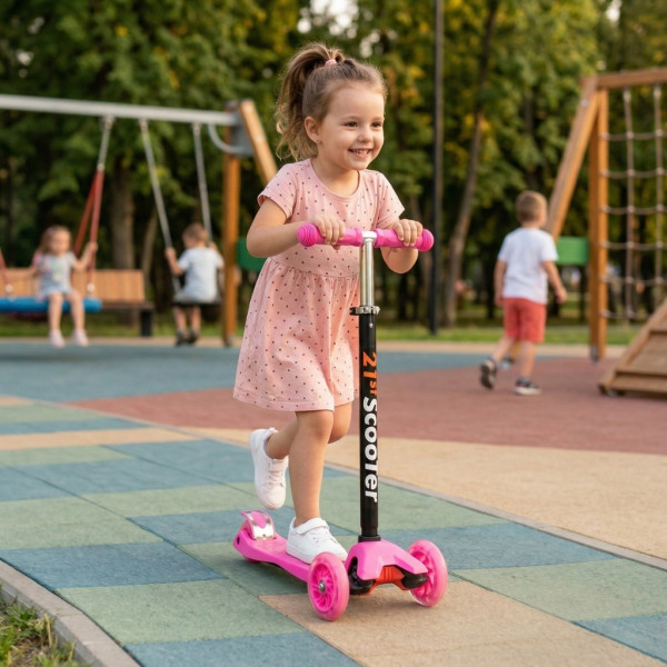 Детска сгъваема тротинетка 21st Scooter със светещи силиконови колела, розова