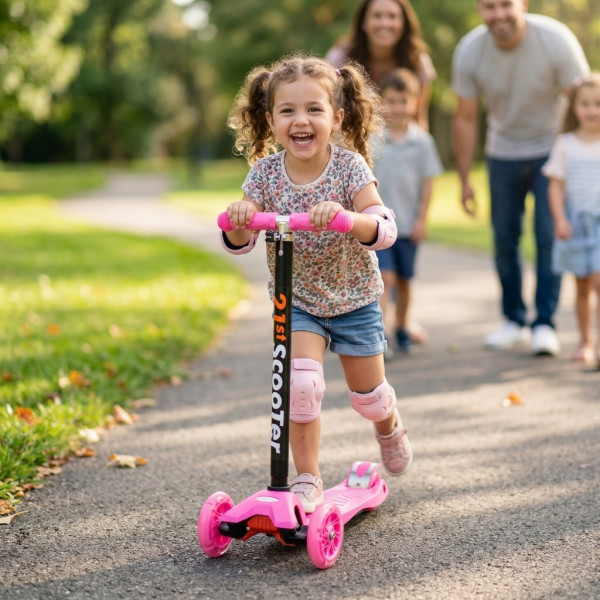 Детска сгъваема тротинетка 21st Scooter със светещи силиконови колела, розова