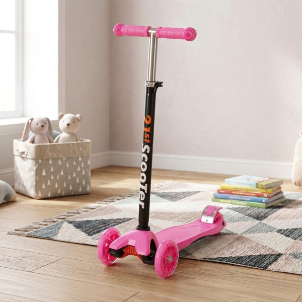 Детска сгъваема тротинетка 21st Scooter със светещи силиконови колела, розова 3