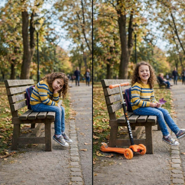 Детска сгъваема тротинетка 21st Scooter със светещи силиконови колела – Оранжева