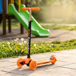 Детска сгъваема тротинетка 21st Scooter със светещи силиконови колела – Оранжева