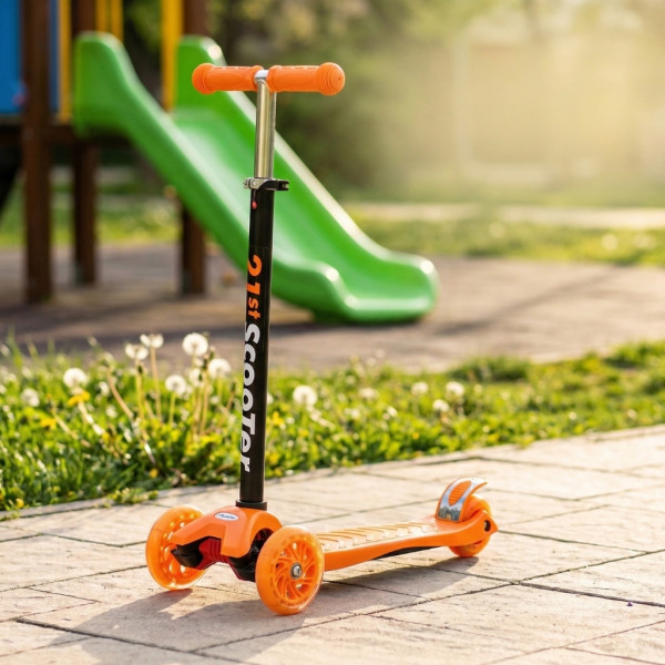 Детска сгъваема тротинетка 21st Scooter със светещи силиконови колела – Оранжева