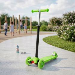 Детска сгъваема тротинетка 21st Scooter със светещи силиконови колела, Зелена