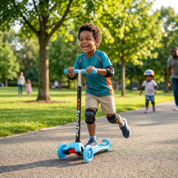 Детска тротинетка 21st Scooter със светещи колела, сгъваема, до 50кг – Синя