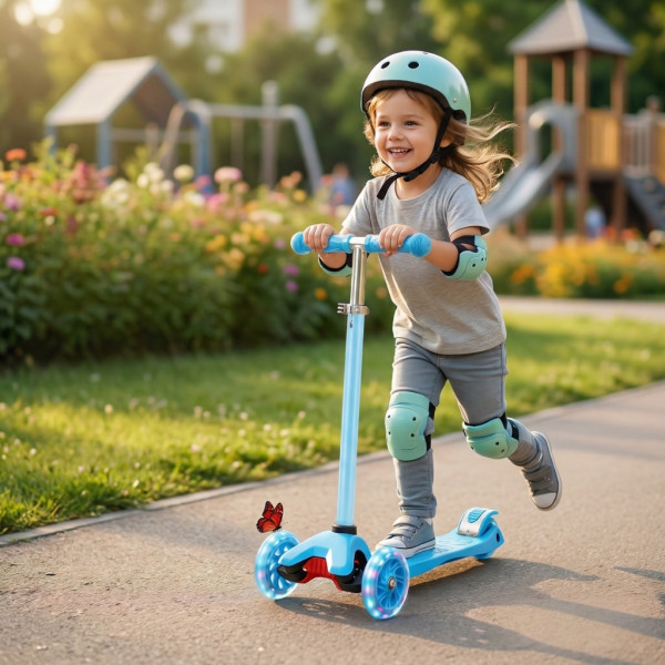 Детска тротинетка 21st Scooter със светещи колела, сгъваема, до 50кг – Синя