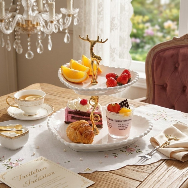 Луксозна поставка за десерти и плодове с елемент елен - 26х23см, HL-12111-W