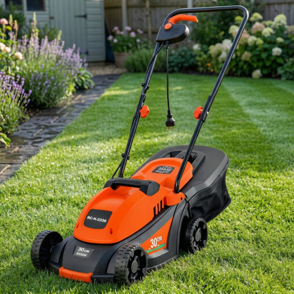 Мощна и лека електрическа градинска косачка 1000W, Кош за трева 35L, Регулируема височина, 3 нива на косене