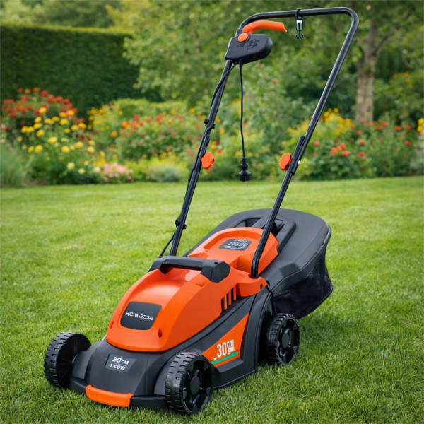 Мощна и лека електрическа градинска косачка 1000W, Кош за трева 35L, Регулируема височина, 3 нива на косене