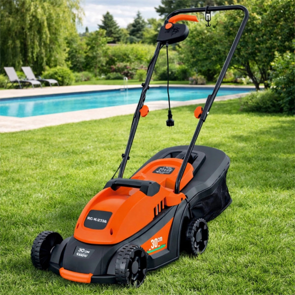 Мощна и лека електрическа градинска косачка 1000W, Кош за трева 35L, Регулируема височина, 3 нива на косене 5
