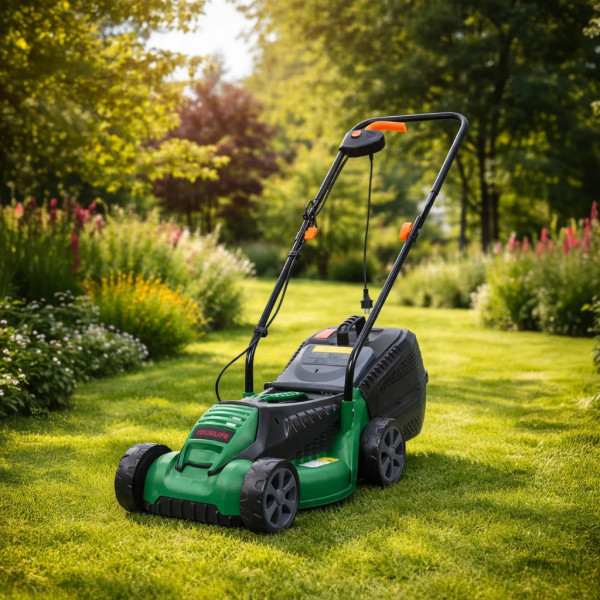 Електрическа косачка за трева 1600W – Лека и мощна, 32 см ширина, 30L кош, 3 нива на косене