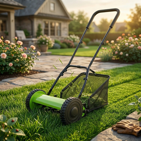 Ръчна косачка за трева с кош 40 см (16"), 5 остриета, регулируема височина 17–33 мм – Тиха, екологична и прецизна 1