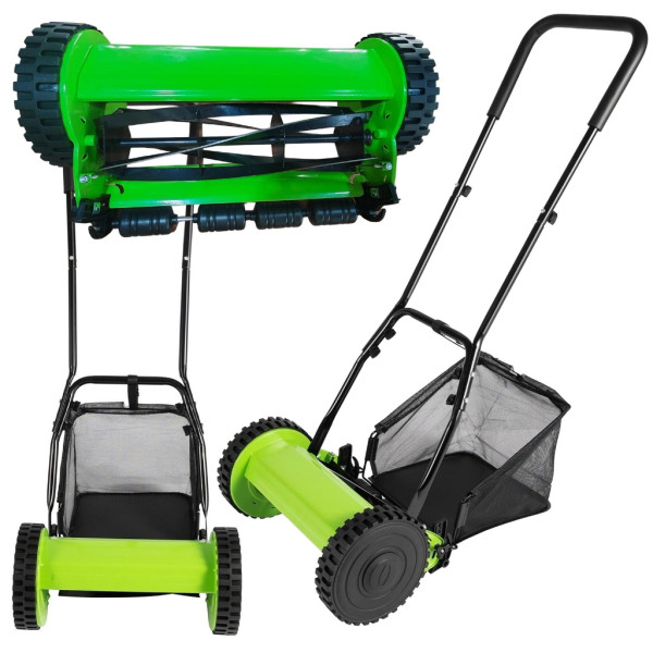 Ръчна косачка за трева с кош 40 см (16"), 5 остриета, регулируема височина 17–33 мм – Тиха, екологична и прецизна