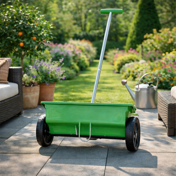 Ръчна градинска сеялка 6L с колела – разпръсквач за семена, торове, пясък и сол с 5-степенно регулиране 4