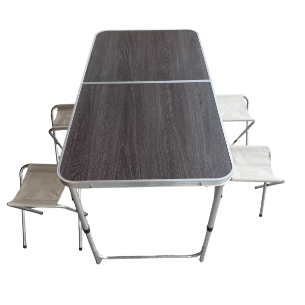 Комплект сгъваема къмпинг маса с 4 стола, регулируема височина, дизайн "куфар" в сив цвят