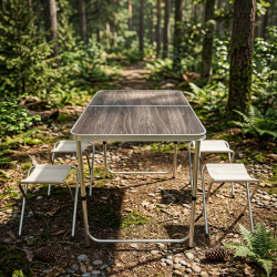 Комплект сгъваема къмпинг маса с 4 стола, регулируема височина, дизайн "куфар" в сив цвят