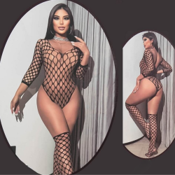 Мрежесто боди с дълъг ръкав + чорапи – Перфектна комбинация от стил и изкушение