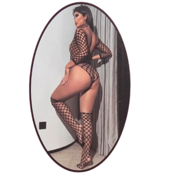 Мрежесто боди с дълъг ръкав + чорапи – Перфектна комбинация от стил и изкушение