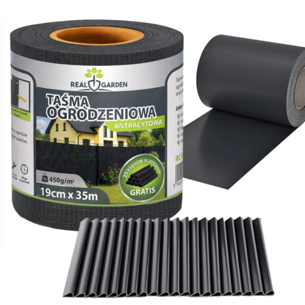 Антрацитна оградна лента 19 см x 35 м – UV устойчива и лесна за монтаж 1