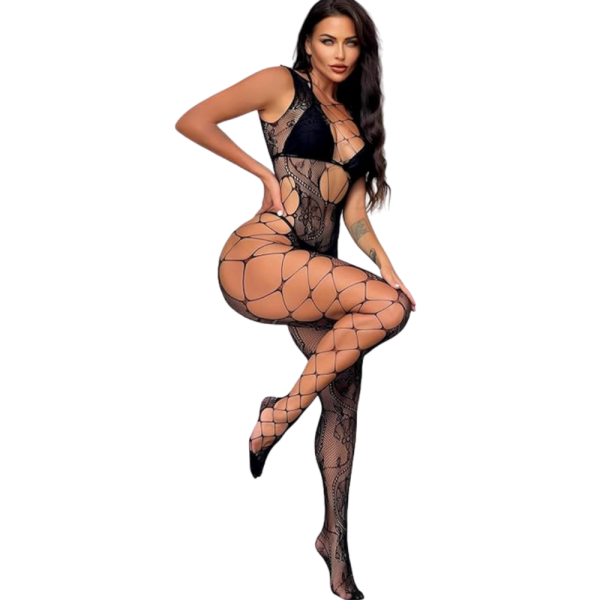 Еротично цяло боди с флорален дизайн – еластично и прилепващо