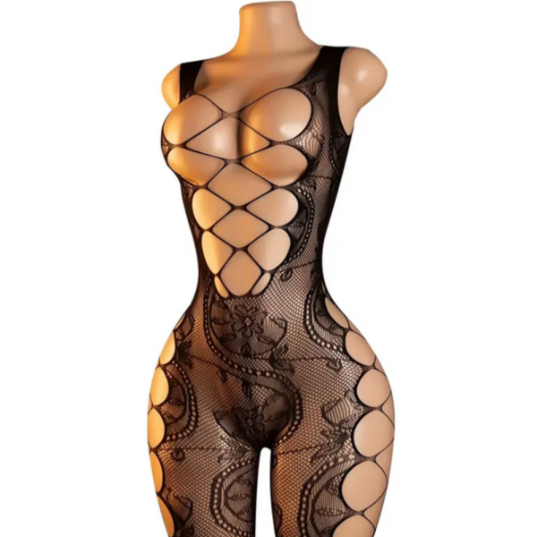 Еротично цяло боди с флорален дизайн – еластично и прилепващо 8