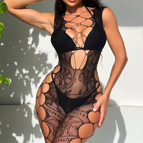 Еротично цяло боди с флорален дизайн – еластично и прилепващо 5