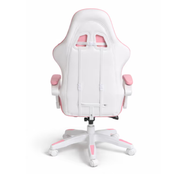 Ергономичен розов геймърски стол с поставка за крака - регулируема облегалка и 2 възглавници за повече комфорт