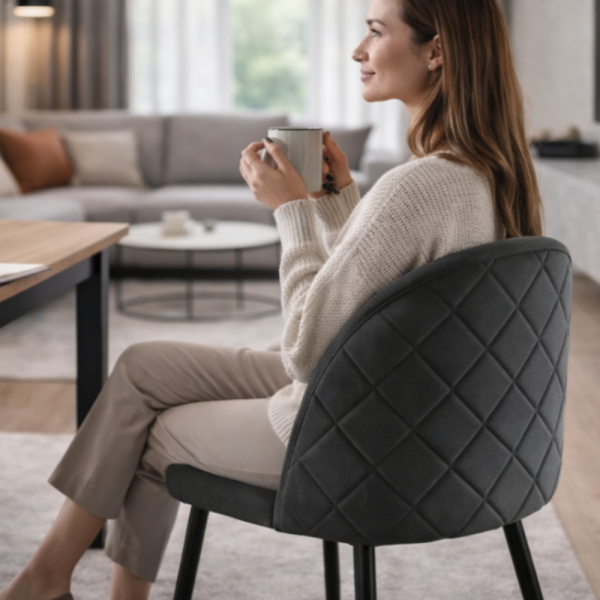 Дизайнерски сив стол FARO – тапициран, стабилен и удобен 7