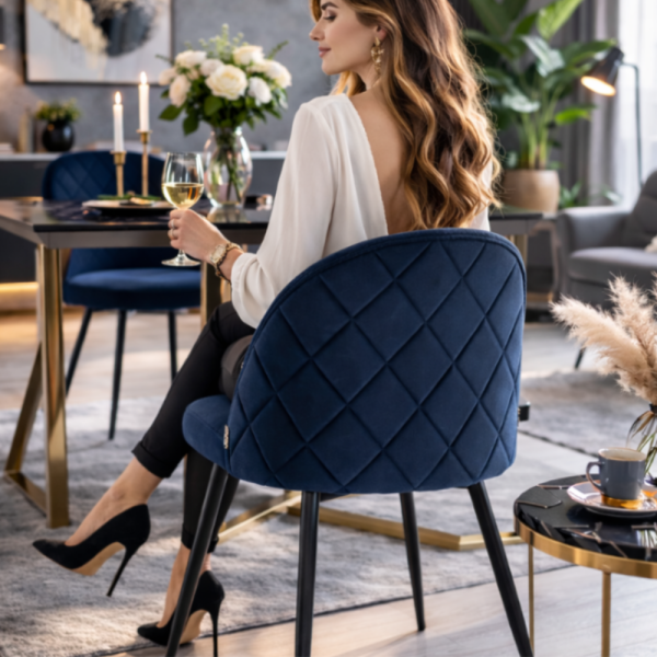 Дизайнерски син стол FARO – тапициран, стабилен и удобен