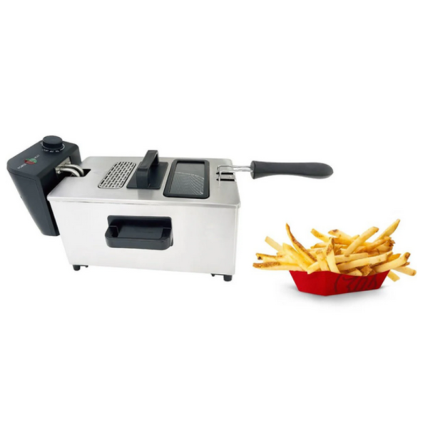 Електрически фритюрник Cheffinger CF-EDP3.0 3L, 2000W, неръждаема стомана, регулируема температура, прозрачен капак