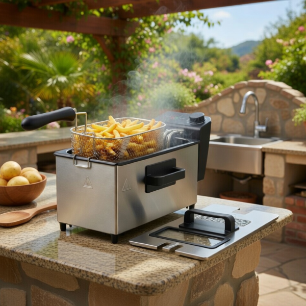 Електрически фритюрник Cheffinger CF-EDP3.0 3L, 2000W, неръждаема стомана, регулируема температура, прозрачен капак