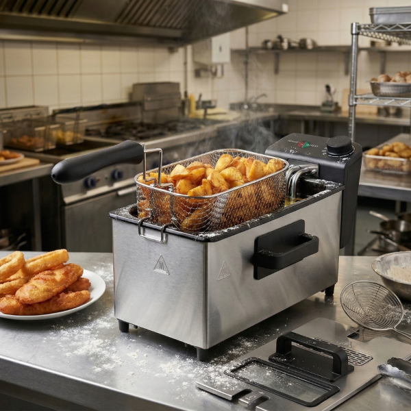 Електрически фритюрник Cheffinger CF-EDP3.0 3L, 2000W, неръждаема стомана, регулируема температура, прозрачен капак