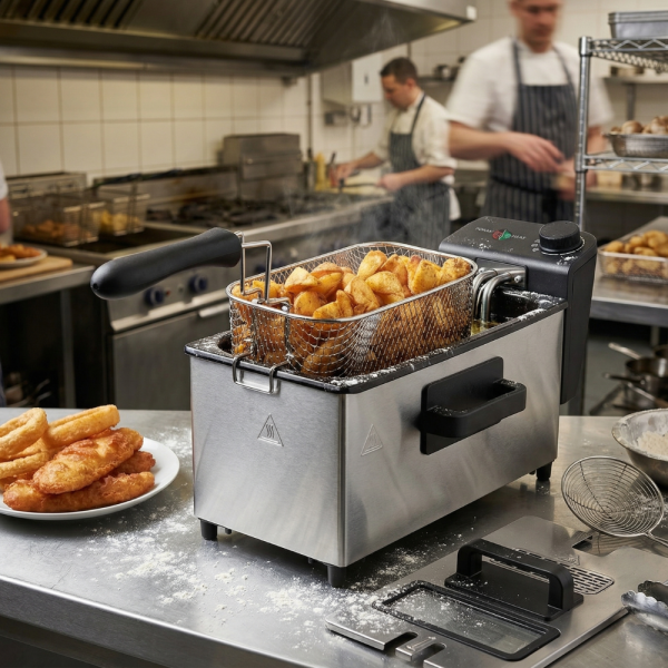Електрически фритюрник Cheffinger CF-EDP3.0 3L, 2000W, неръждаема стомана, регулируема температура, прозрачен капак