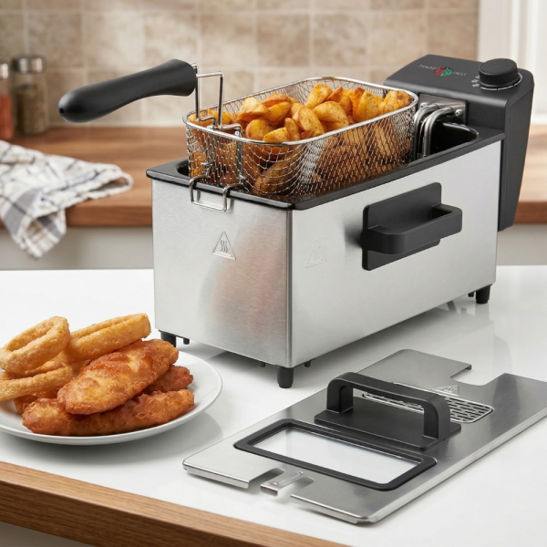 Електрически фритюрник Cheffinger CF-EDP3.0 3L, 2000W, неръждаема стомана, регулируема температура, прозрачен капак 5