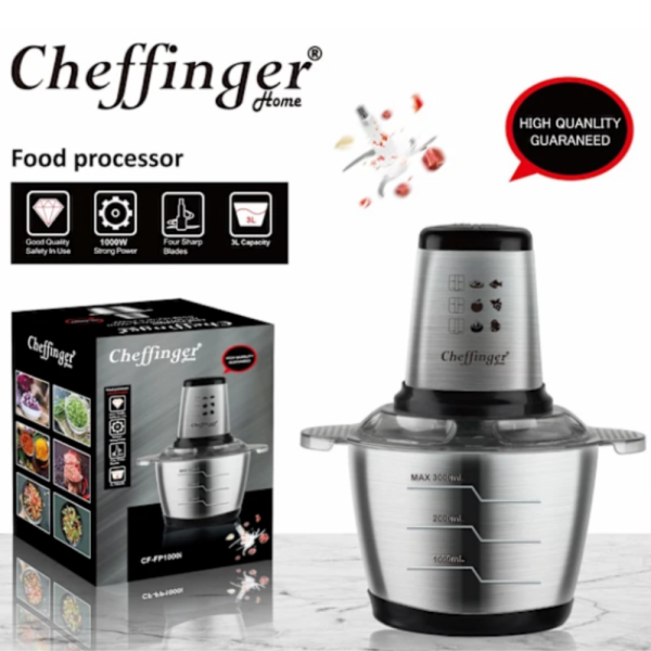 Кухненски робот Cheffinger 3L, 1000W – мощен с 2 скорости, мултифункционален чопър