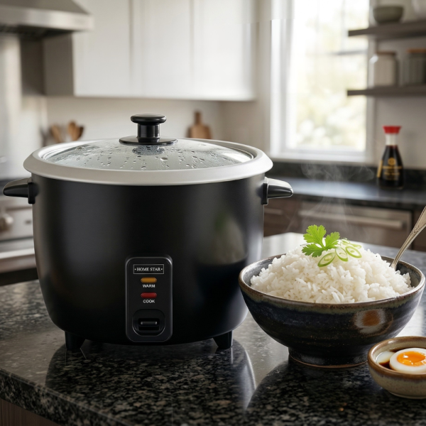 Мощна електрическа оризоварка HS-RC2.2 - 2.2 литра / 900W – инокс корпус, Cool Touch дръжки, автоматично превключване 1