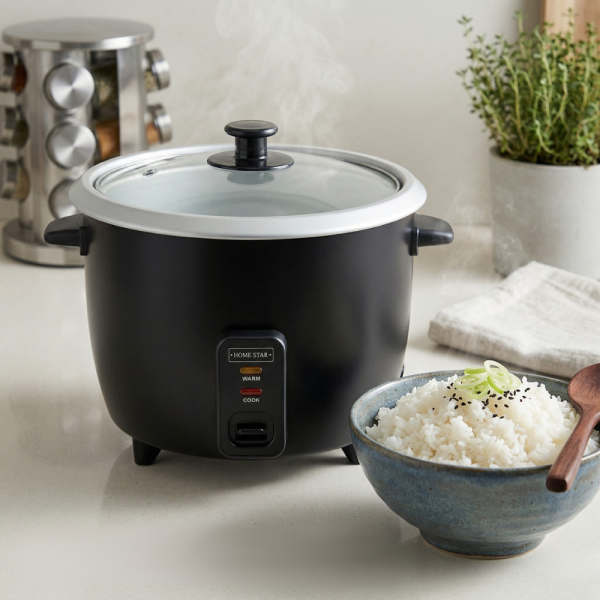Мощна електрическа оризоварка HS-RC2.2 - 2.2 литра / 900W – инокс корпус, Cool Touch дръжки, автоматично превключване