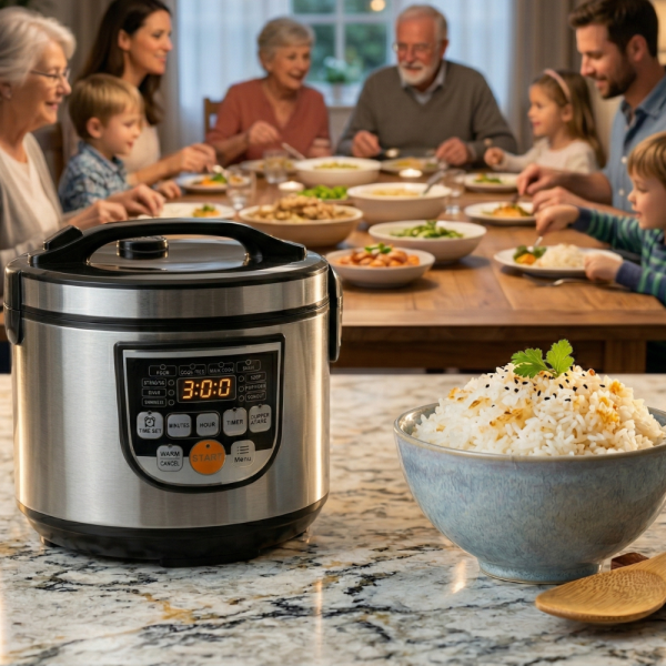 Оризоварка Cheffinger CF-RC5.0, 5L, 900W – XXL капацитет, таймер, инокс капак