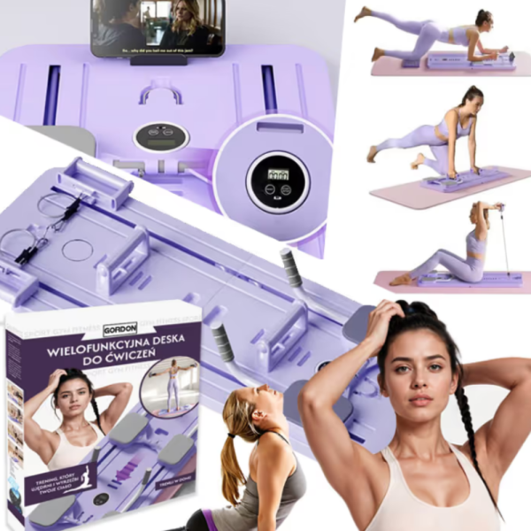 Фитнес дъска за пилатес 3 в 1 – ластици за съпротивление, таймер и стойка за телефон 7