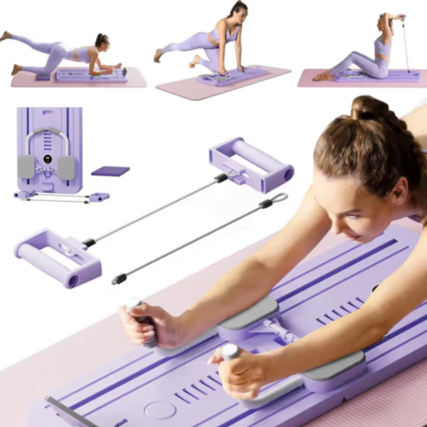 Фитнес дъска за пилатес 3 в 1 – ластици за съпротивление, таймер и стойка за телефон