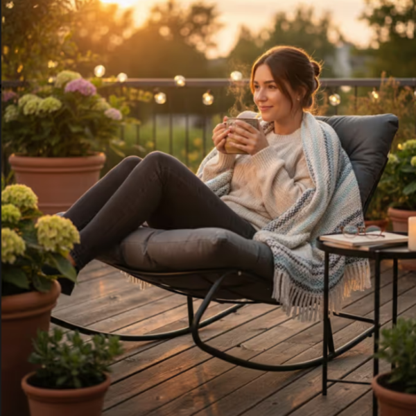 Комфортен люлеещ се стол с дебела възглавница – идеален за релакс у дома и навън 5