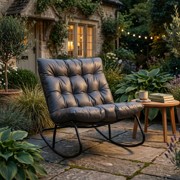 Комфортен люлеещ се стол с дебела възглавница – идеален за релакс у дома и навън