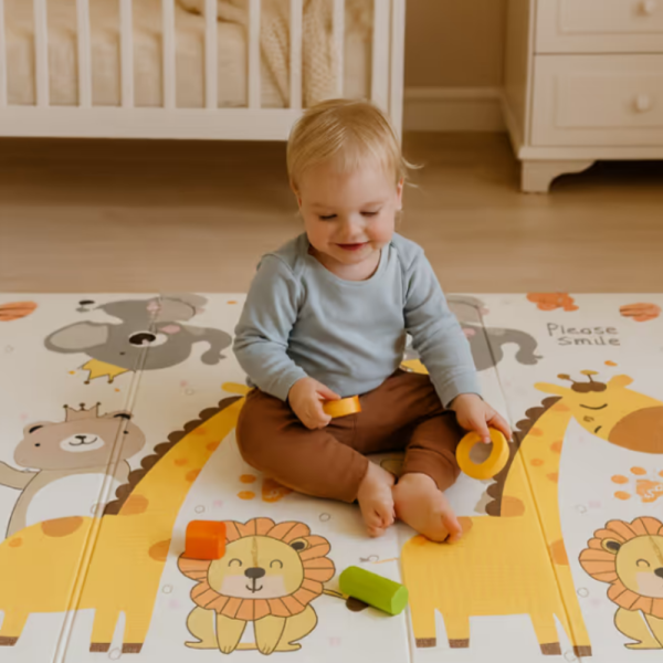 Двулицев образователен детски килим 180 х 200 см - водоустойчив, сгъваем, високакачествена и безопасна мека пяна 4
