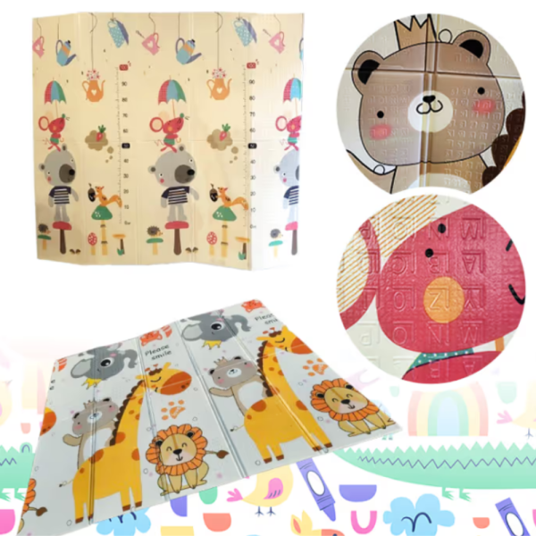 Двулицев образователен детски килим 180 х 200 см - водоустойчив, сгъваем, високакачествена и безопасна мека пяна