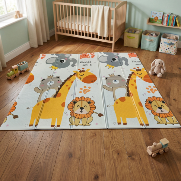 Двулицев образователен детски килим 180 х 200 см - водоустойчив, сгъваем, високакачествена и безопасна мека пяна 3