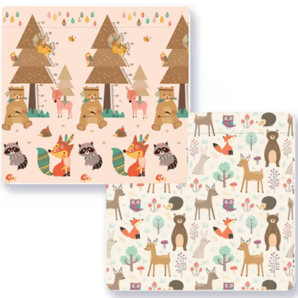 Двулицев образователен детски килим Горски животни 180 х 200 см - водоустойчив, сгъваем