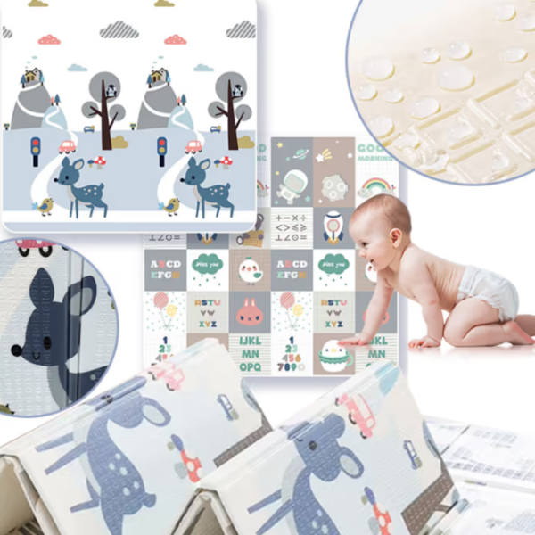 Двулицев образователен детски килим Азбука, цифри и животни 180 х 200 см - водоустойчив, сгъваем