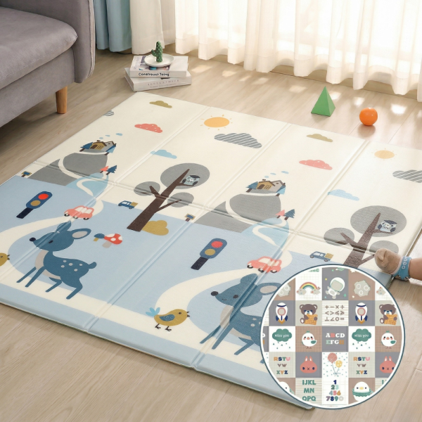 Двулицев образователен детски килим Азбука, цифри и животни 180 х 200 см - водоустойчив, сгъваем