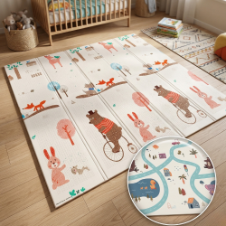 Двулицев образователен детски килим Горски лабиринт 180 х 200 см - водоустойчив, сгъваем